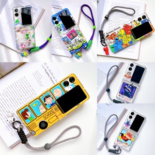 เคสโทรศัพท์มือถือแบบแข็ง กันกระแทก ลายการ์ตูน Sesame Street พร้อมเชือกคล้องมือ สําหรับ Oppo Find N2 Flip 5G 3in1