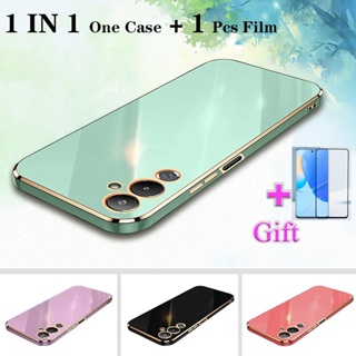 1 IN 1 Tecno Pova 4 LG7n เคสโทรศัพท์ ขอบตรง ชุบไฟฟ้า พร้อมหน้าจอเซรามิค โค้งสองชิ้น