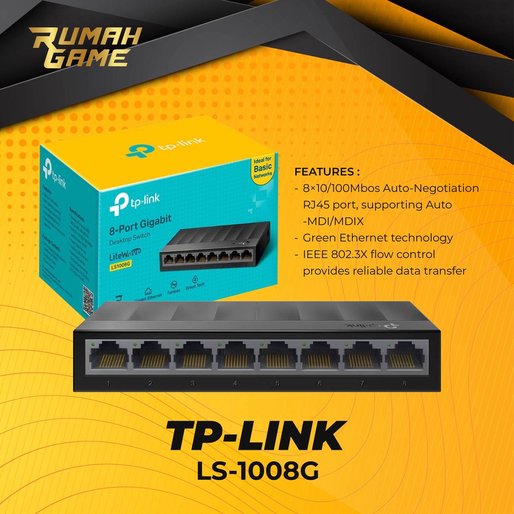 TP-LINK LS1008G 8-Port 10/100/1000Mbps Desktop Switch tplink ls1008g