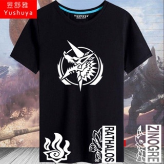 เสื้อยืดโอเวอร์ไซส์เสื้อยืดแขนสั้น พิมพ์ลาย Monster Hunter Game สําหรับผู้ชายS-4XL_01