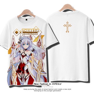 Anime Honkai Impact 3 Theresa Apocalypse Hooded T-Shirt Shorts Cosplay Student Summer Unisex Loose Haori Shirt Pant_02