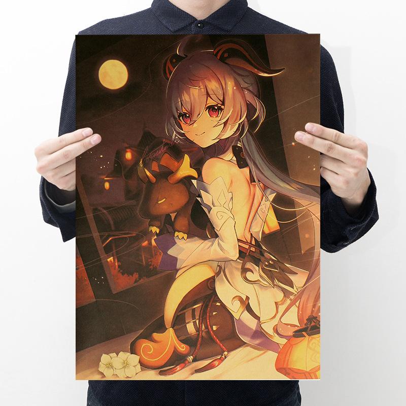 อะนิเมะ Genshin Retro โปสเตอร์กระดาษคราฟท์ Bar Cafe ตกแต่งภาพวาด
