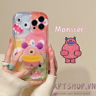 เคสโทรศัพท์มือถือแบบนิ่ม กันกระแทก กันรอยกล้อง ลายการ์ตูนมอนสเตอร์น่ารัก พร้อมขาตั้ง สําหรับ iPhone 14 14Plus 13 12 11 Pro Max XR IX