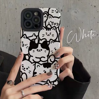 【ผิวสัมผัสหัวแม่มือ】เคสโทรศัพท์มือถือนิ่ม ลายการ์ตูนแมวน่ารัก สีดํา และสีขาว สําหรับ IPhone 6S 7 Plus 8 Plus X XS XR XS Max 11 13 12 14 PRO Max 14 Plus