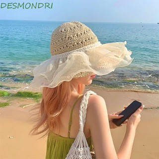 Desmondri หมวกฟางกันแดด ผ้าลูกไม้ ตาข่าย ป้องกันรังสียูวี ระบายอากาศ สไตล์เกาหลี ฝรั่งเศส เหมาะกับฤดูร้อน เดินทาง