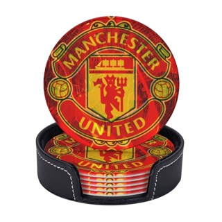 Manchester United แผ่นหนังรองแก้วกาแฟ ชา มีฉนวนกันความร้อน 6 ชิ้น