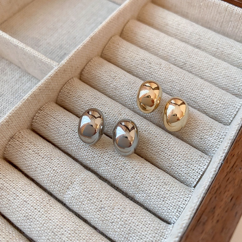 ต่างหูโลหะ รูปถั่ว เข้ากับทุกการแต่งกาย แฟชั่นเรียบง่าย - รูปที่ 4