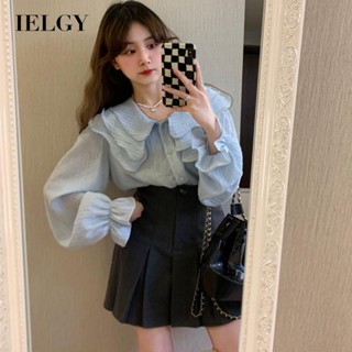 IELGY เสื้อเชิ้ต จับจีบ ทรงหลวม สไตล์ฝรั่งเศส หวานแหวว เข้ากับทุกชุด สําหรับผู้หญิง