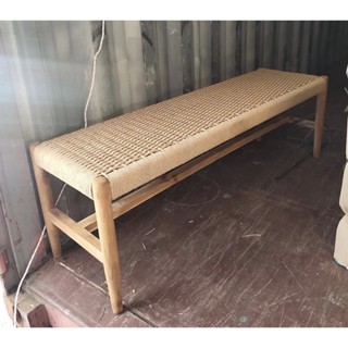 teak wood  rattan long Bench เก้าอี้ม้านั่ง ฐานนั่งเชือกสาน นสไตล์วินเทจ เก้าอี้ rattan bench natural wood