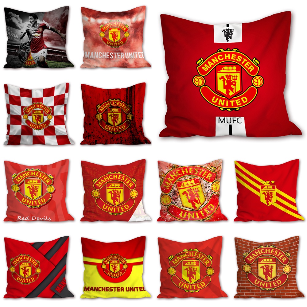 ปลอกหมอน ผ้าโพลีเอสเตอร์ ลายโลโก้ฟุตบอล Manchester United สําหรับตกแต่งบ้าน โซฟา รถยนต์ (ไม่มีแกน)