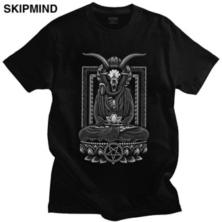 [round neck 100% cotton t-shirt] oversized noble Baphomet Satan Demon Pre-shrunkd Satanic Buddha Spirituals Skull S_01