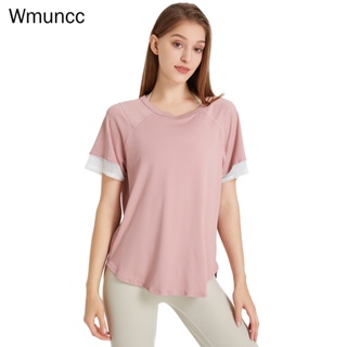 Wmuncc เสื้อยืดแขนสั้น ผ้าตาข่าย ระบายอากาศ แห้งเร็ว ทรงหลวม เหมาะกับใส่ออกกําลังกาย วิ่ง เล่นโยคะ สําหรับผู้หญิง