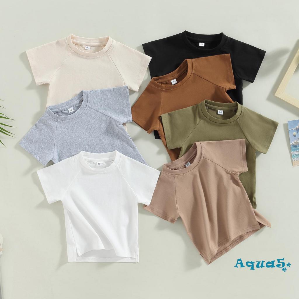 Aqq- เสื้อยืดลําลอง คอกลม แขนสั้น ทรงหลวม สีพื้น แฟชั่นฤดูร้อน สําหรับเด็กวัยหัดเดิน