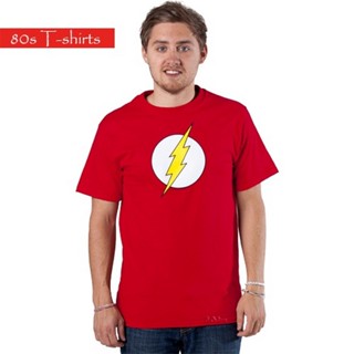 เสื้อยืดแขนสั้น ผ้าฝ้าย พิมพ์ลายโลโก้ World Sheldon Sheldon Flash ยุค 80 สีแดง สําหรับผู้ชาย