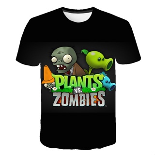 เสื้อยืดลําลอง พิมพ์ลาย Plants vs Zombies 3D ทรงหลวม แฟชั่น สําหรับผู้ชาย และผู้หญิง เหมาะกับการเล่นกีฬา_02