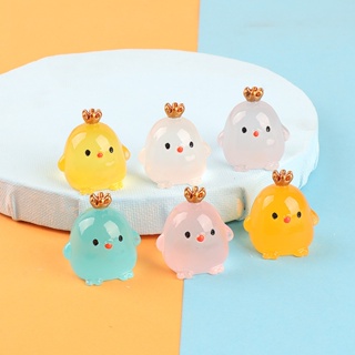 กิ๊บติดผมเรซิ่น รูปมงกุฎ ไก่ เรืองแสง DIY สําหรับตกแต่งแก้วน้ํา จํานวน 5 ชิ้น