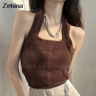 Zebina ผู้หญิงถักยกทรงย้อนยุคแฟชั่นบางสีทึบด้านล่างเสื้อ