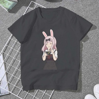 เสื้อยืด ผ้าฝ้าย ทรงหลวม พิมพ์ลายอนิเมะ Bunny Chika Kaguya sama Love Is War สไตล์วินเทจ สําหรับผู้หญิง