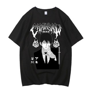 เสื้อยืด ผ้าฝ้าย พิมพ์ลายอนิเมะ chainsaw man คุณภาพสูง สไตล์ฮาราจูกุ สําหรับผู้ชาย และผู้หญิง ไซซ์ EU y2k