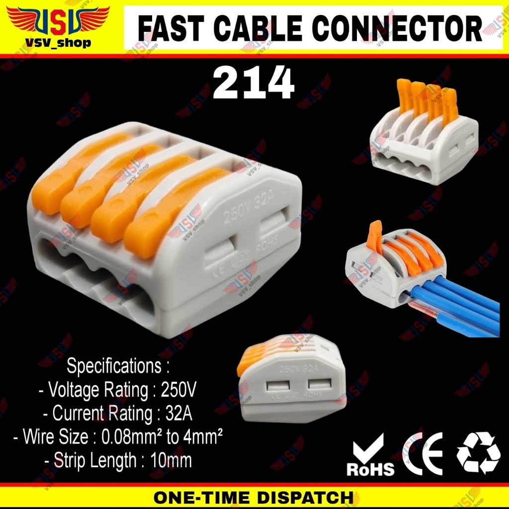 การเชื่อมต่อสายไฟ wago Connector Terminal 4 ตัวเชื่อมต่อสายเคเบิล