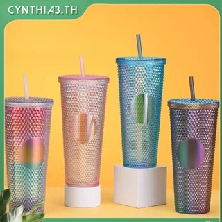 710Ml Durian Cup Double Layer Studded Plastic Straw Cup Portable Large Capacity Creative Diamond Cup Cynthia