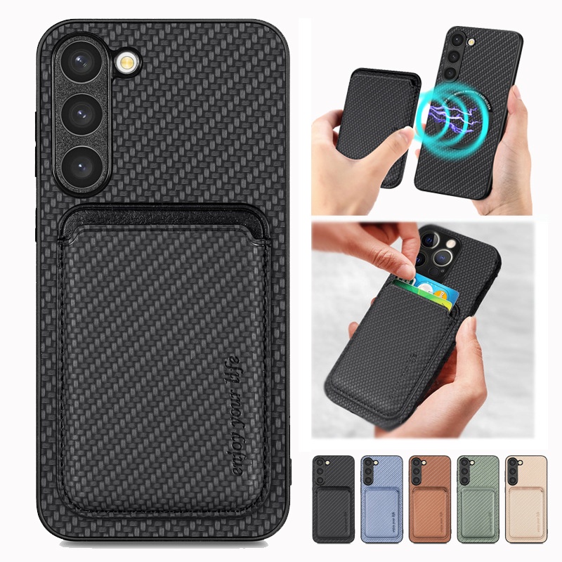 2in1 เคสโทรศัพท์มือถือแบบนิ่ม พร้อมที่ดูดแม่เหล็ก และช่องใส่บัตร สําหรับ Samsung S23 S22 S21 Ultra Plus Note20 Ultra S22
