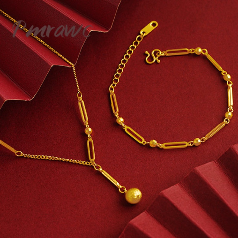 Pmrwc | Au999 สร้อยคอผู้ชายและผู้หญิงทรงกลมจี้ทองเรขาคณิตเครื่องประดับสูท FS211