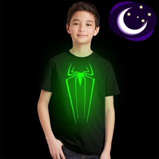 Glow In Dark Luminous Spiderman Logo Kids T Shirt Boy Spider Man Children Tshirt_08