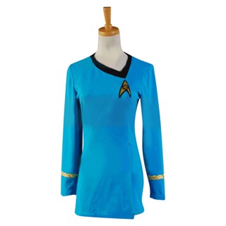 ใหม่ ชุดเดรสสั้น ผ้าฝ้าย ลายดาว คอสเพลย์ Trek TOS สีฟ้า เหมาะกับเทศกาลฮาโลวีน แฟชั่นฤดูร้อน สําหรับผู้หญิง