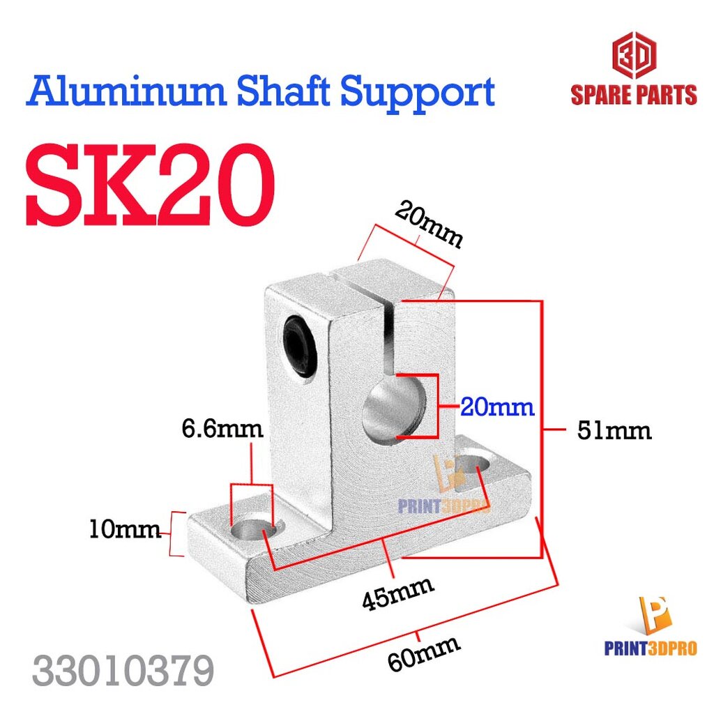 3D Printer Part Aluminum Shaft Support 8 - 20mm SK8 SK10 SK12 SK16 SK20 ตัวจับเพลา อะไหล่ เครื่องพิมพ์ อะไหล่ CNC