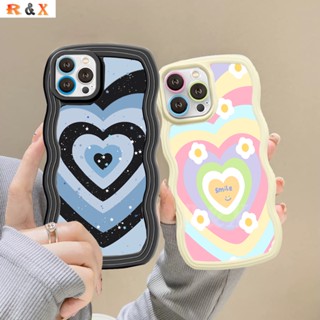 เคสโทรศัพท์มือถือนิ่ม ขอบหยัก ลายหัวใจ ไล่โทนสีรุ้ง สําหรับ OPPO A77S A17 A17k A57 A16 A16K A16E A55 A95 A96 A94 A76 A74 A12 A5s A15 A54 A7 A53 A3s A31 A52 A92 F9 F11 Reno5