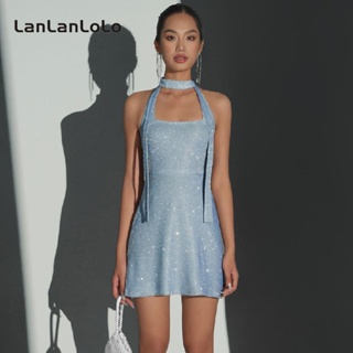 Lanlanlolo ชุดเดรส เปิดหลังเซ็กซี่ เข้ารูป สีพื้น สําหรับผู้หญิง 2023