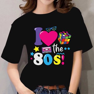 80s เสื้อยืดลําลอง แขนสั้น คอกลม โอเวอร์ไซซ์ 90s สไตล์ฮาราจูกุ สีดํา ขาว แฟชั่นสําหรับสตรี 2022