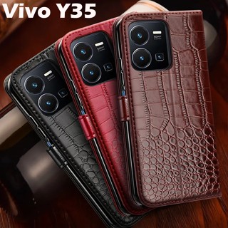 เคสหนัง Pu ฝาพับ พร้อมช่องใส่บัตร สไตล์เรโทร สําหรับ Vivo Y35 Vivo Y35 4G 2022