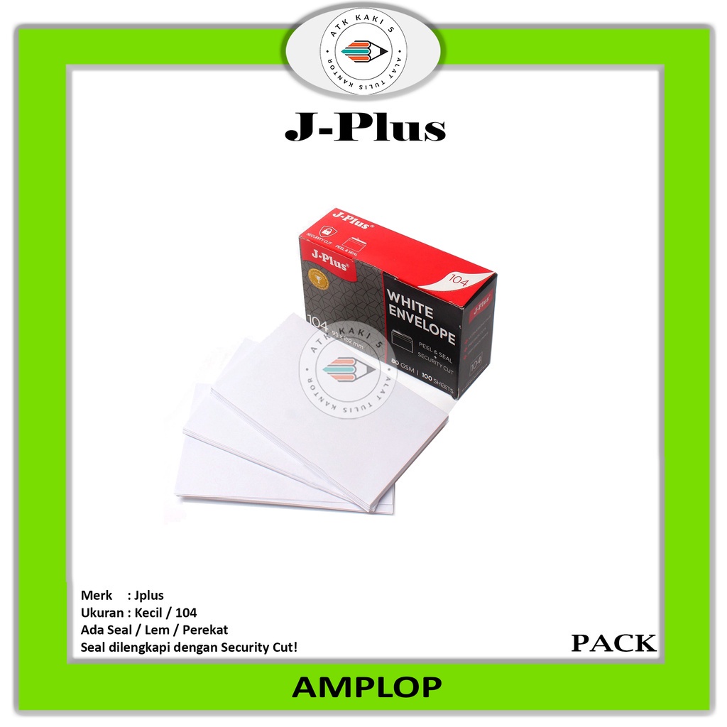 MERAH J-PLUS - ซองขาว / ซอง Jplus สีแดง ขนาด 104 80gsm Peel & Seal - แพ็ค