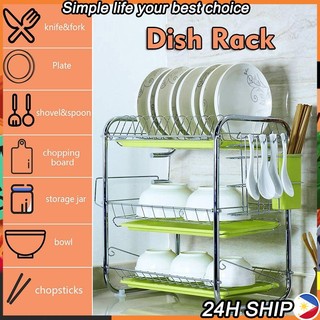 3 Layer Stainless Dish Drainer Rack Kitchen Organizer Dish Rack Set With Knife & Cutting Board Rak