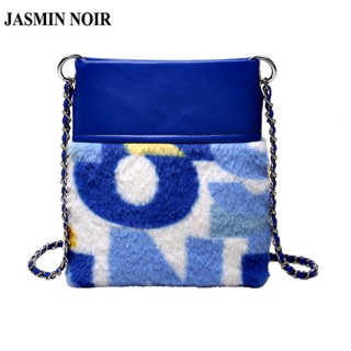 Jasmin NOIR กระเป๋าสะพายไหล่ สะพายข้าง หนัง PU แต่งขนเฟอร์ แต่งสายโซ่ สําหรับผู้หญิง