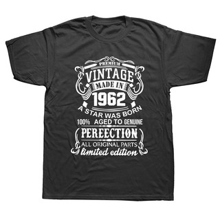 เสื้อยืดแขนสั้น ผ้าฝ้าย พิมพ์ลาย Made Vintage In 1962 60 ปี 60 ปี ของขวัญวันเกิด สไตล์ฮิปฮอป สําหรับผู้ชาย