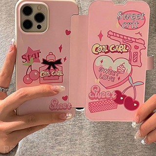 เคสโทรศัพท์มือถือหนังนิ่ม ฝาพับ กันกระแทก ลายเชอร์รี่ สีชมพู สไตล์เกาหลี ญี่ปุ่น สําหรับ iPhone 14 pro max 13 12 11 14promax 13 11 12