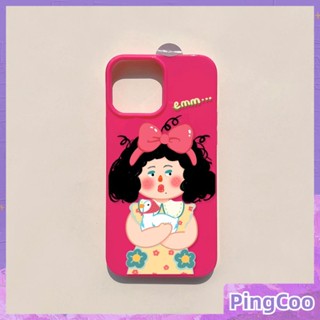 PingCoo - Candy Case For iPhone 14 13 12 11 Plus Pro Max XR TPU Soft Glossy Pink Case Cute Cartoon Curly Hair Girl Camera Protection Shockproof Back Cover