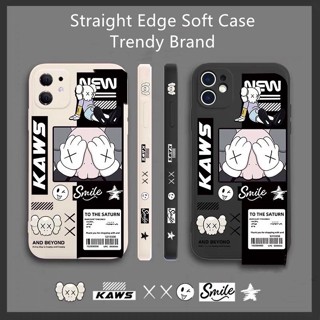 Compatible with iPhone 14 13 12 11 Pro Max X Xs Max Xr SE 6 6S 7 8 Plus Trendy Brand Kaws Casing Square Soft TPU Case Shockproof Cover