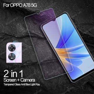 2 in 1 กระจกนิรภัยกันรอยหน้าจอ กันแสงสีฟ้า สําหรับ OPPO A78 5G A17K A16K A17 A95 5G A15 A15s A16 A74 5G A54 5G A94 5G A93 A53