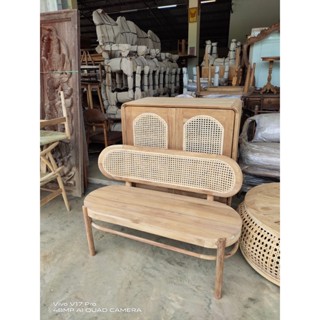 เก้าอี้ยาว150ซม Woven rattan lounge chair ม้านั่งยาวไม้สัก ม้านั่งหวาย 150*48*45เซน เก้าอี้หวาย เก้าอี้ยาว ม้านั่งหวาย