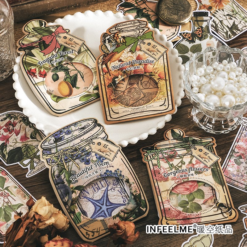 15 ชิ้น Vintage Scrapbooking วัสดุกระดาษขวดรูปร่างออกแบบกระดาษตกแต่งสําหรับ Scrapbooking Art Craft DIY หัตถกรรมอุปกรณ์