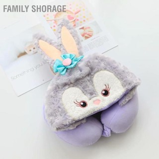  Family Shorage หมอนมีฮู้ดรูปตัว U การ์ตูนน่ารักท่องเที่ยว PP Cotton หมอนรองคอรูปตัว สำหรับที่นั่งบนเครื่องบิน