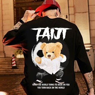 ✦MOLLGE✦ Summer Tai Chi Bear Print Fashion Korean Style Loose Oversized Tshirt For Men Black Top_07