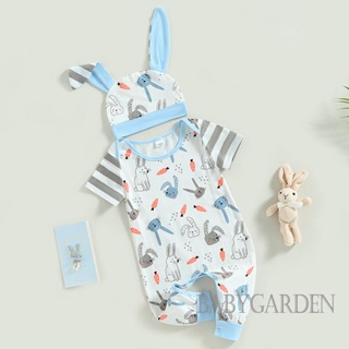 Babygarden-0-24 เดือน ชุดรอมเปอร์ แขนสั้น คอกลม พิมพ์ลายกระต่าย + หมวก สําหรับเด็ก