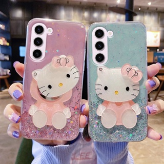 เคสโทรศัพท์มือถือแบบนิ่ม ลายกลิตเตอร์ พร้อมกระจกแต่งหน้าในตัว สําหรับ Samsung Galaxy S23 S23+ S23Ultra 5G 2023 S23 Ultra 5G