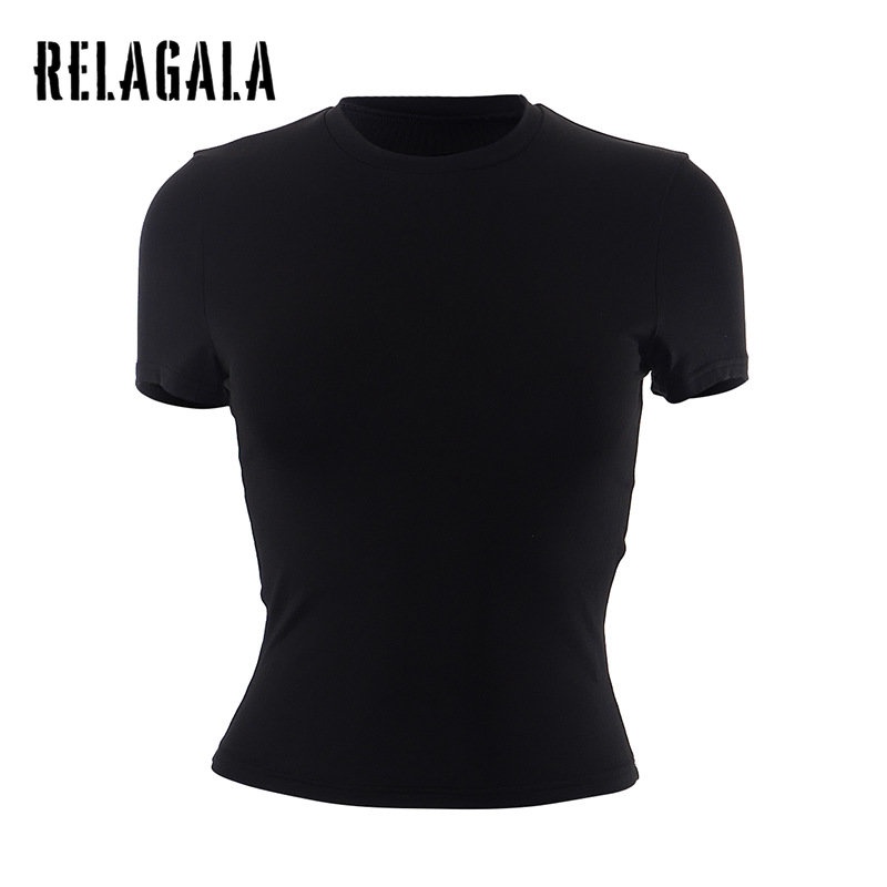 Relagala เสื้อยืด คอกลม แขนสั้น สีพื้น แฟชั่นสําหรับผู้หญิง 2023