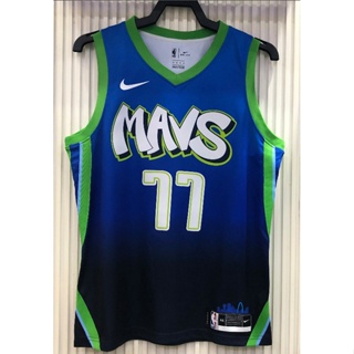 【hot Pressed】เสื้อกีฬาแขนสั้น ลาย NBA Dallas Mavericks 77# เสื้อกีฬาบาสเก็ตบอล Doncic 2020 สีฟ้า